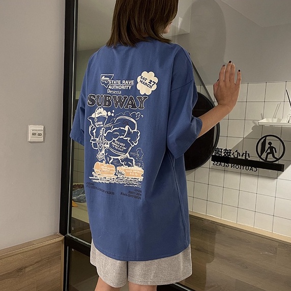 Baju Atasan Wanita Oversize Biru / Kaos Atasan Wanita Korean Style Import Premium /Kaos Cewe Kasual Fashion