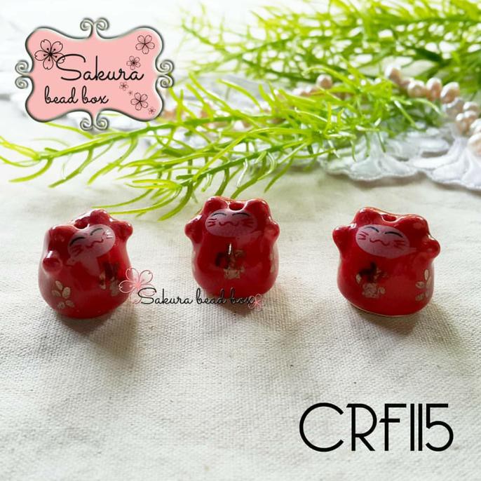

14.84Ftgrdujh- Manik Keramik Red Lucky Cat Kucing Hoki Merah Bahan Craft -Toko-Boneka.