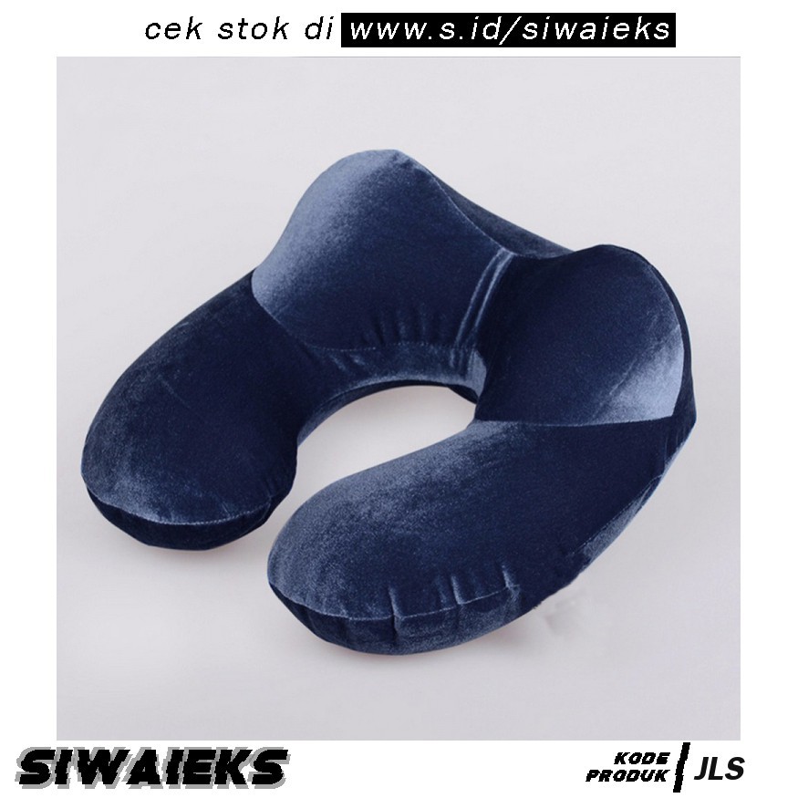 JLS YMYQ Bantal Leher U-Shape Inflatable Travel Neck Pillow - 300TC - Dark Blue Grab Medan