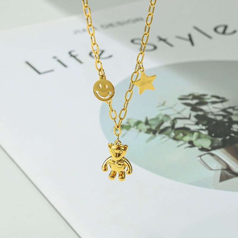 Kalung bear smile star titanium anti karat korea fashion