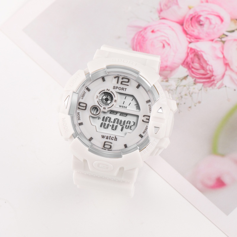 Jam Tangan Sport Wanita Dan Pria Digital Rubber Gaya Korea Fashion Import-48-5 Putih