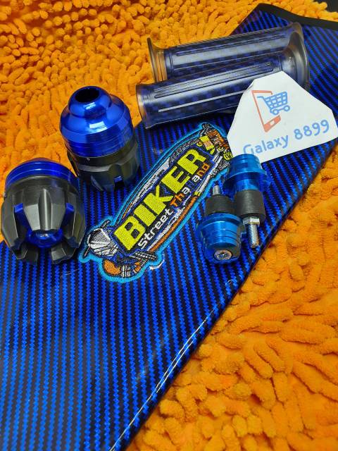 Kulit Jok Karbon Biru + Jalu As depan + Jalu Stang + Handgrip karbon kitaco