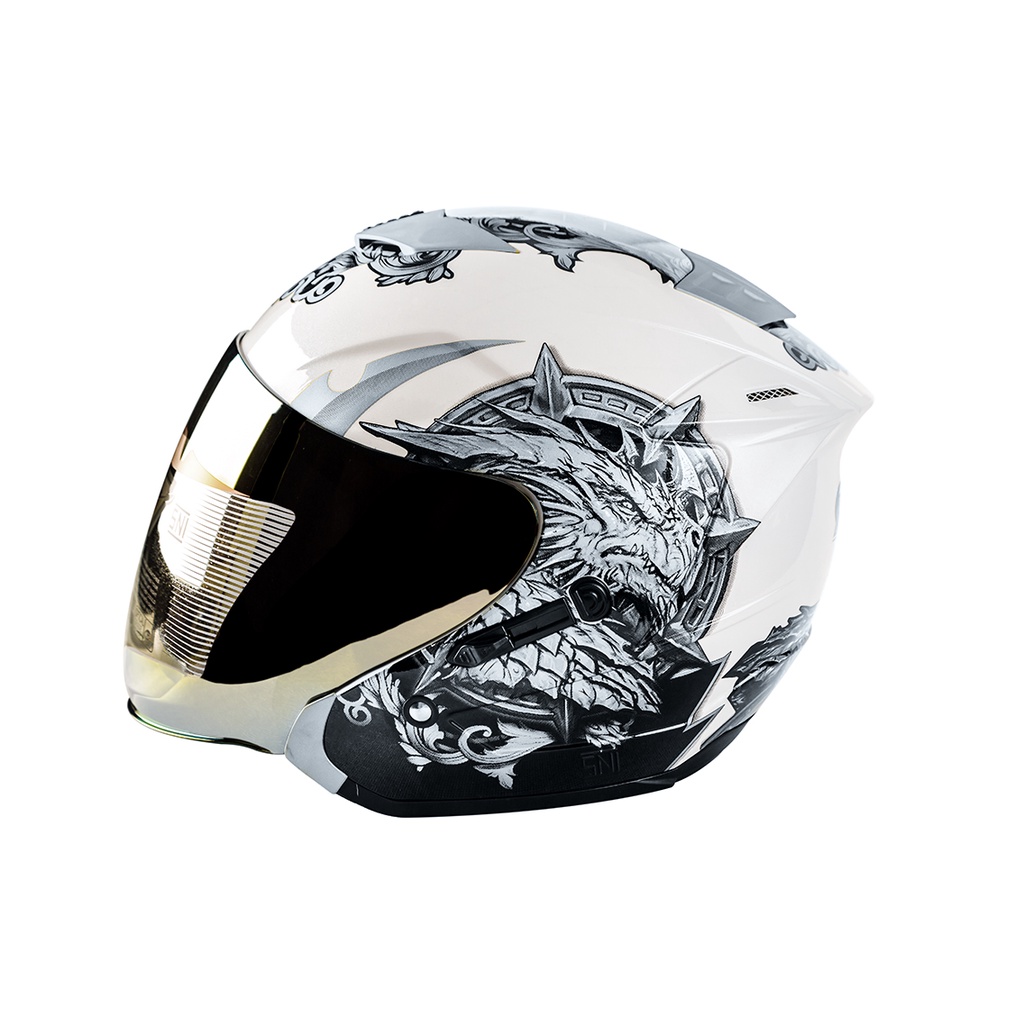 Helm KM7 Dragon White Silver double visor premium