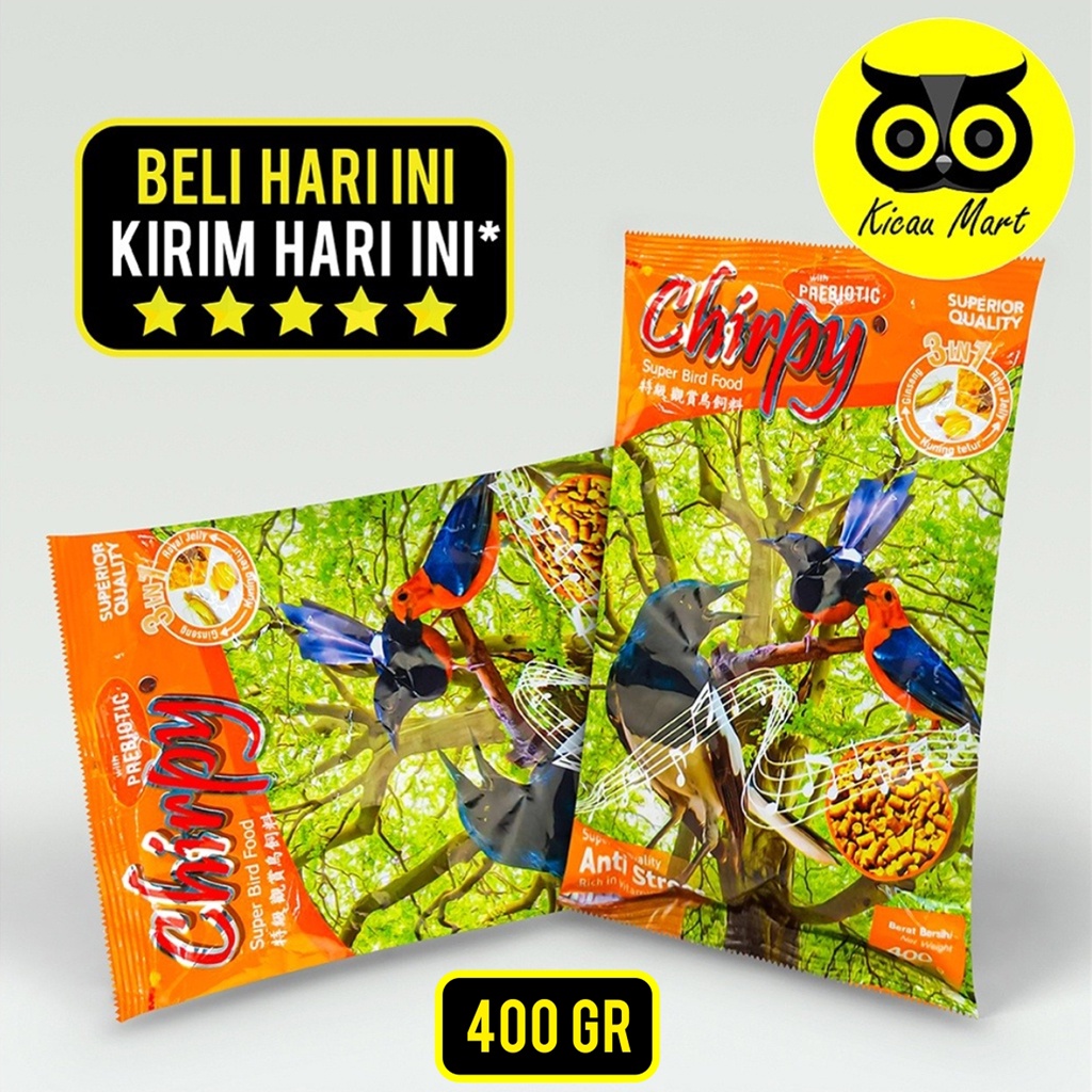 PAKAN MAKANAN HARIAN BURUNG PLECI MURAI KACER VOER PUR CHIRPY 3 IN 1 FORMULA KUNING SUPERIOR CVOERP