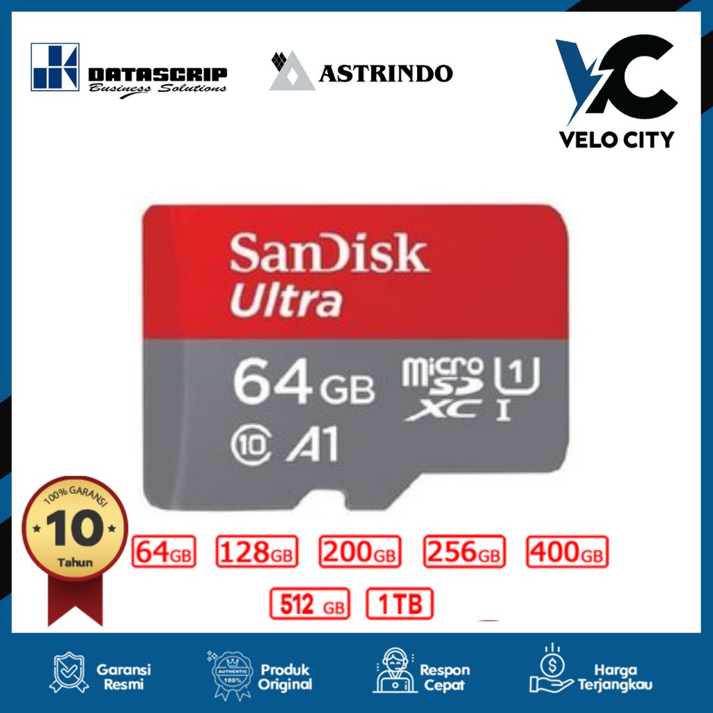 Memory Card Micro SD Sandisk 64Gb Class10 120mbps A1 NA Sandisk Original