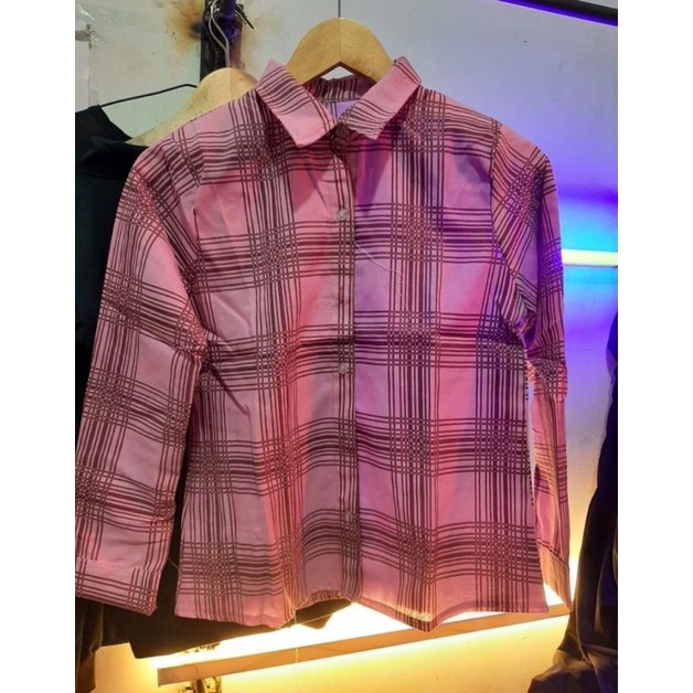KHS GUILEN OVERSIZE SHIRT / KEMEJA WANITA KOTAK BAHAN KATUN-Pink - Kemeja