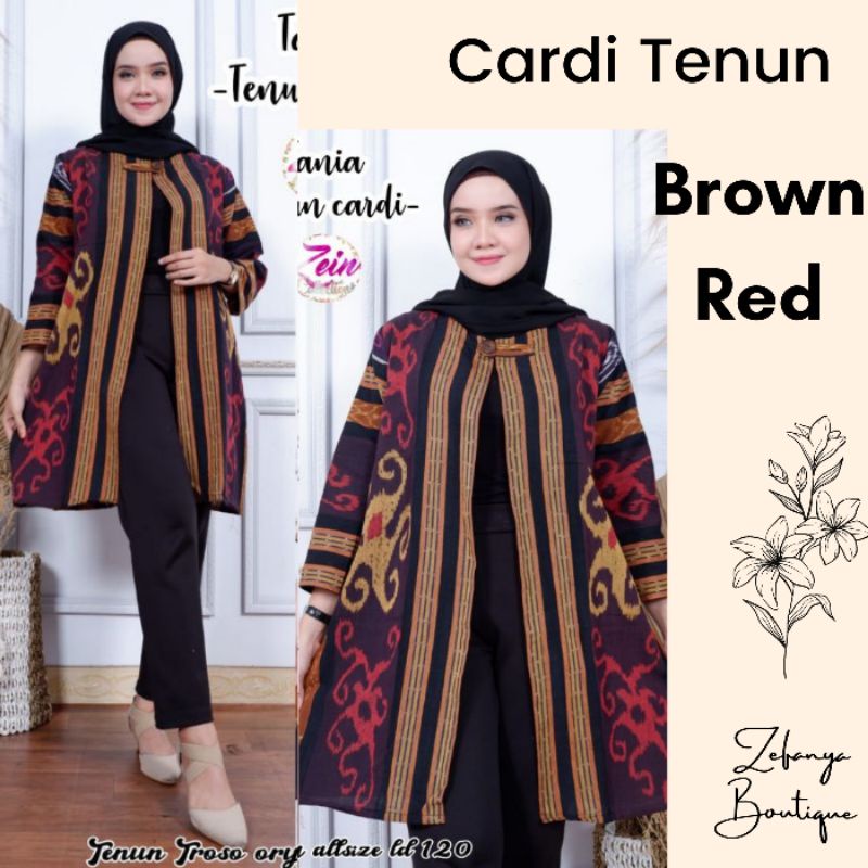 CARDI TENUN BROWN RED - CARDI TENUN IKAT JEPARA - BLOUSE TENUN - ATASAN TENUN - BAJU TENUN - BOLERO 