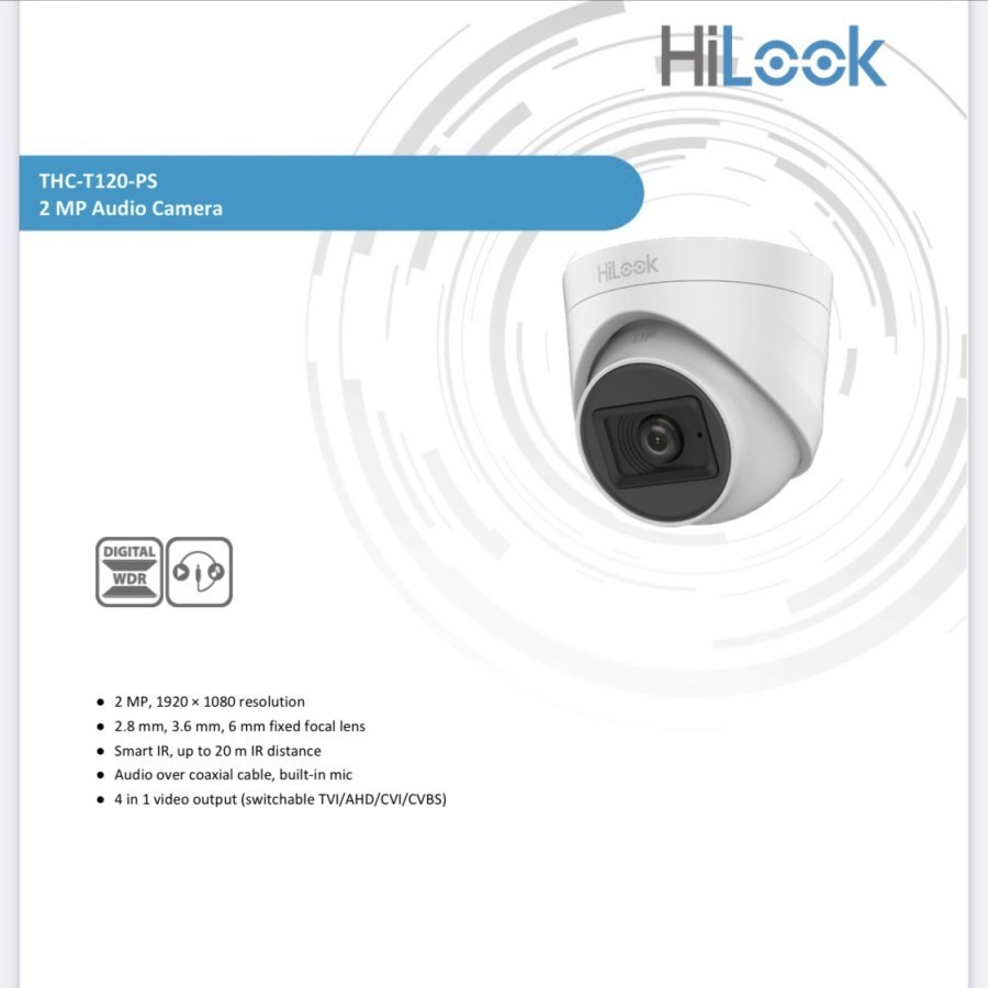 HILOOK CCTV OUTDOOR/indoor 2mp buil in mic Audio THC-B120-PS/THC-T120-PS