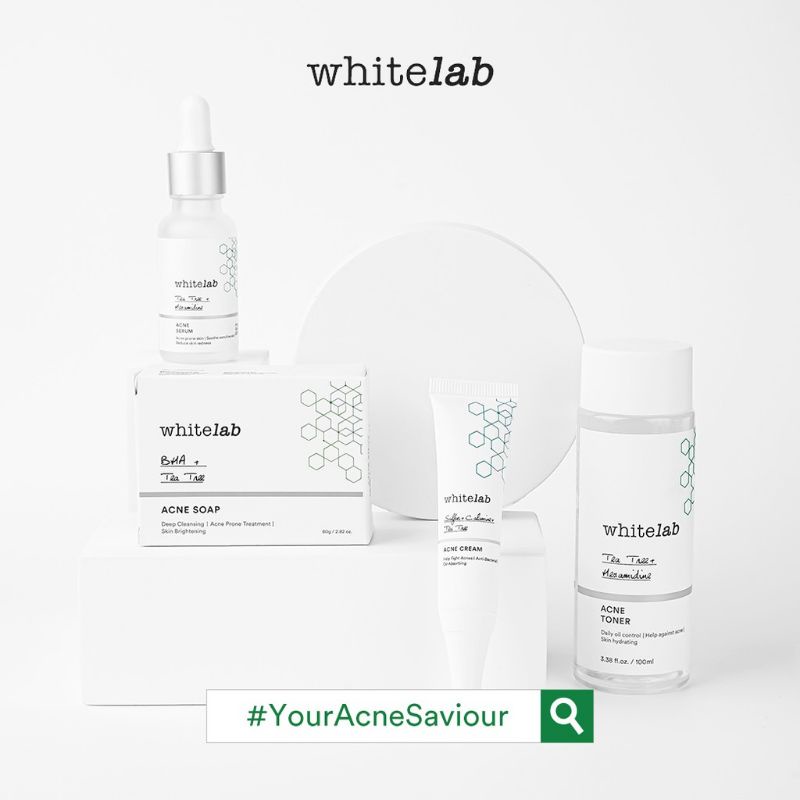 WHITELAB PAKET ACNE LENGKAP (Acne Calming Serum + Acne Soap + Acne Cream + Acne Toner)