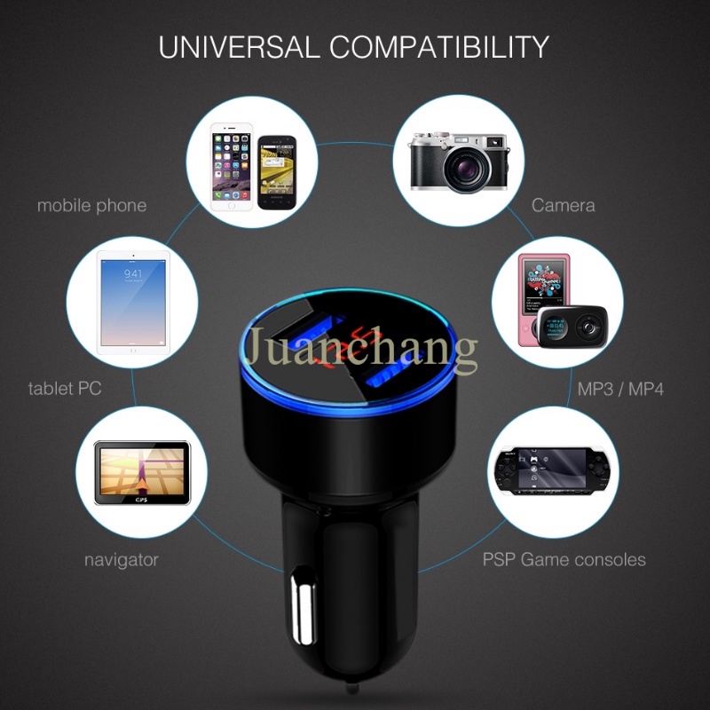 Charger Mobil 2 Port USB 3.1A Fast Charging 3.1A 12-24V Dengan Layar LCD