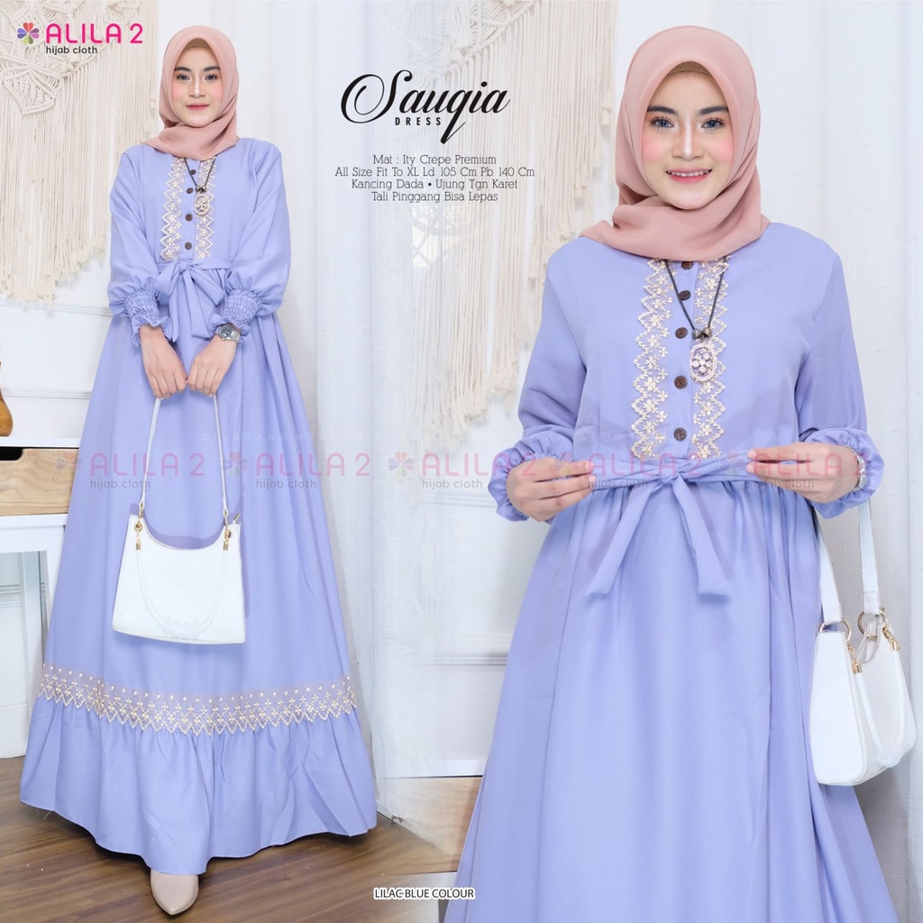 SAUQIA DRESS BY ALILA TERUSAN DRESS GAMIS MAXI BAHAN CREPE PREMIUM LD 105 CM FIT TO XL HIGH QUALITY