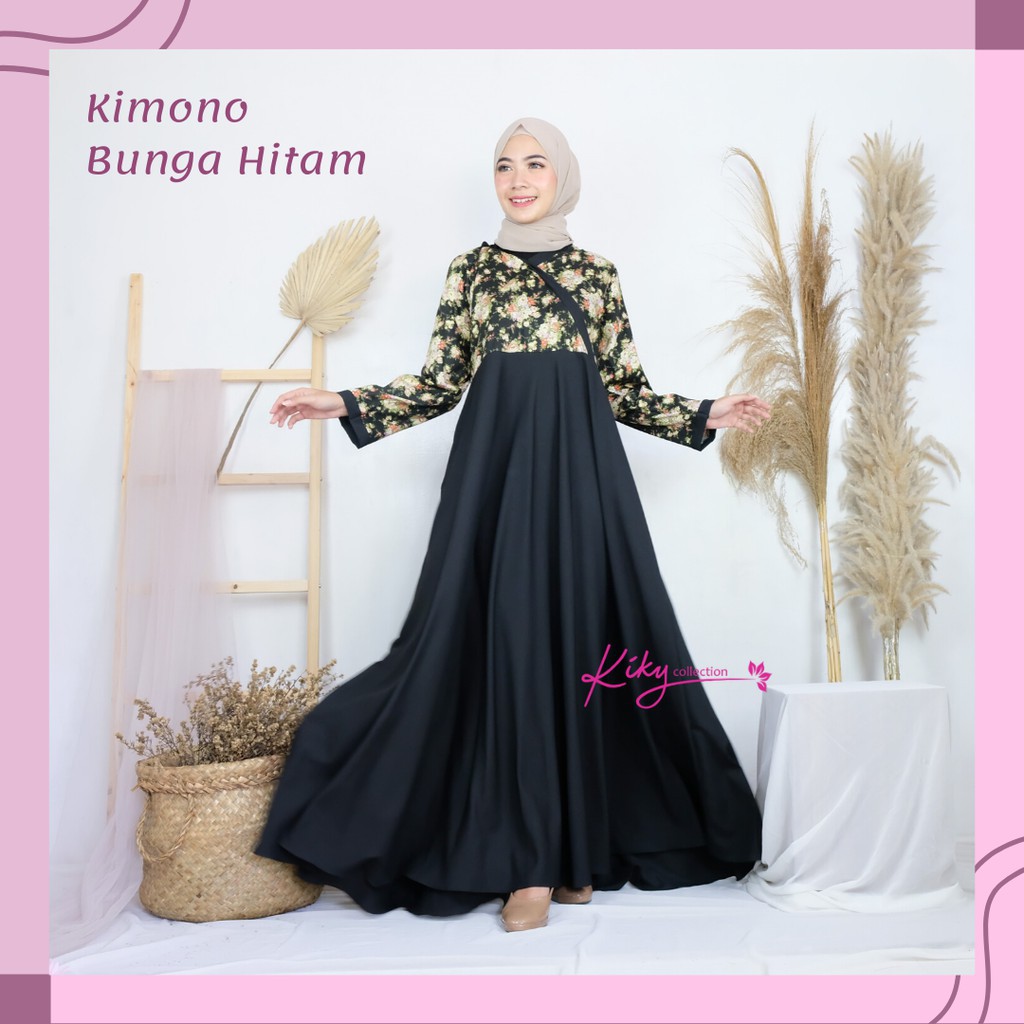Baju Muslim Ala Korea Remaja Terbaru Nyaman Cantik Syari Gamis Kimono Bunga Size L XL