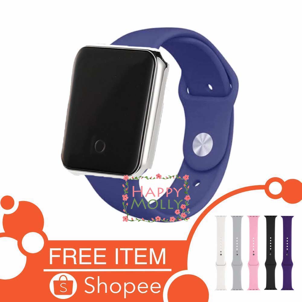 Touch Screen★LED Watch [ Navy Silver ] Jam Tangan Digital Pria &amp; Wanita - Strap Rubber FREE STRAP