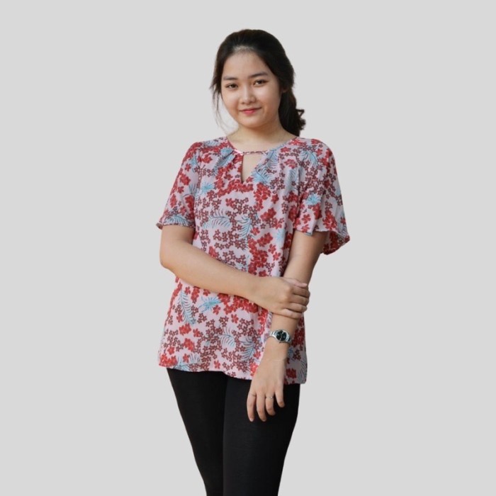 Blouse lengan pendek floral motif bunga