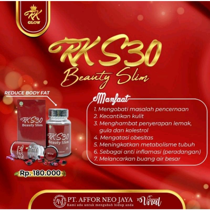 PELANGSING RK S30 BEAUTY SLIM RKS30 PIL PENURUN BADAN TERAMPUH BPOM