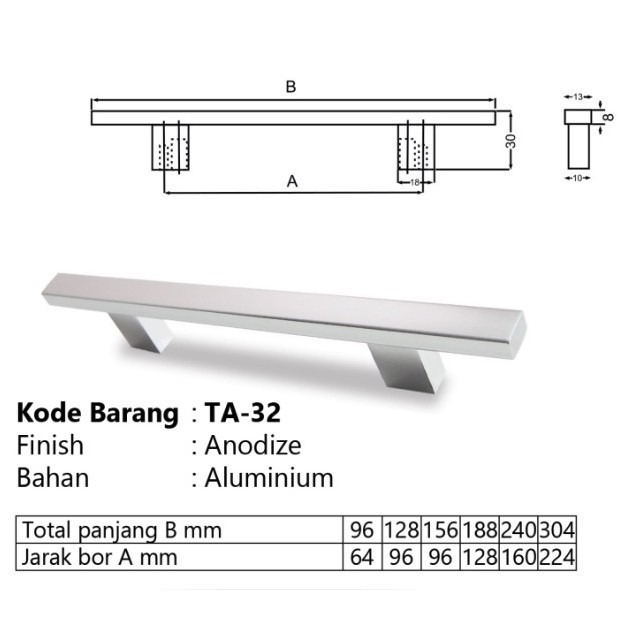 Tarikan Lemari / Tarikan Laci / Handle HUBEN TA 32 (240 mm)