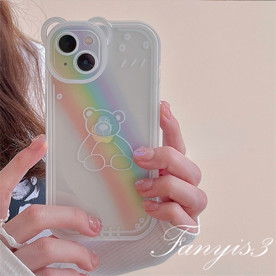 Compatible For iPhone 14 13 12 11 Pro Max X XR Xs Max 8 7 6 6s Plus SE 2020 Soft Case Pelindung Desain Telinga Kucing Warna Pelangi Untuk