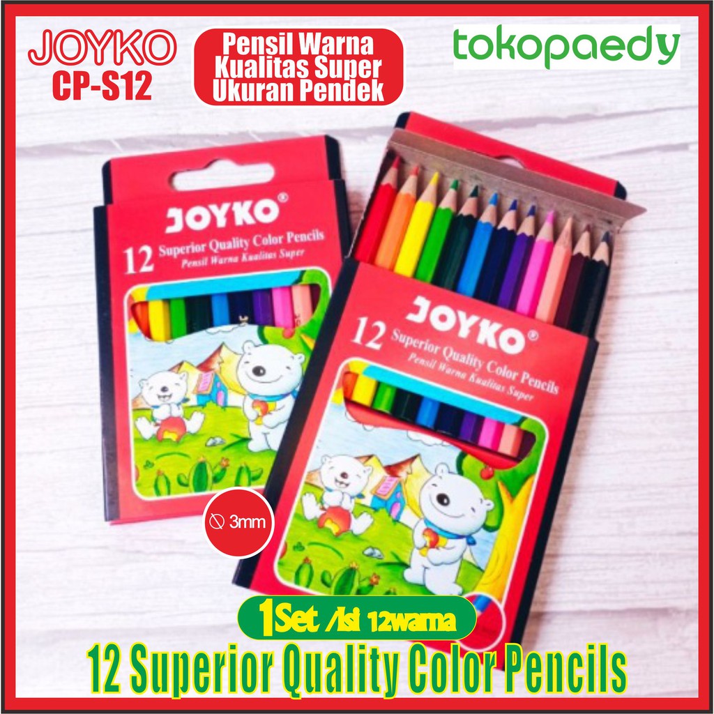 

JOYKO Pensil Warna 12 Warna CP-S12 Pendek /ORIGINAL - Superior Quality Color Pencils / Joyko CPS12