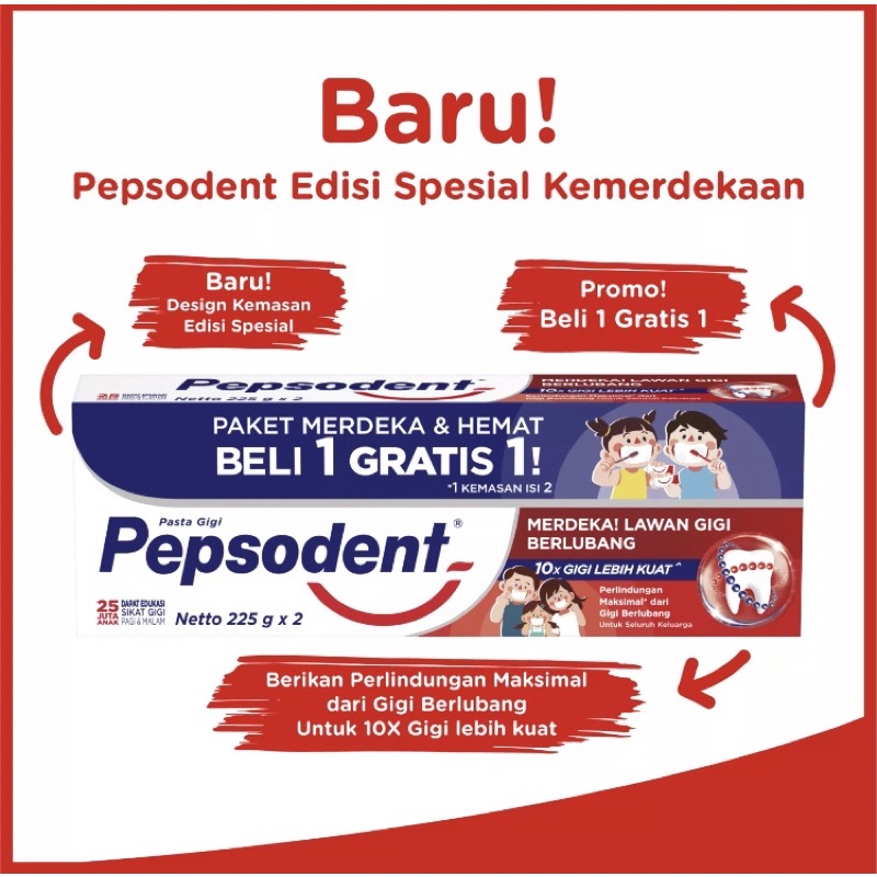 Pepsodent Pencegah Gigi Berlubang White Toothpaste Pasta Gigi Valuepack (225gr x 2)