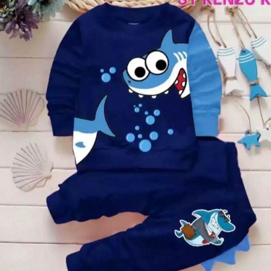 Setelan anak laki laki dan perempuan motif hiu baju anak 1-5 tahun sweater joger anak terlaris