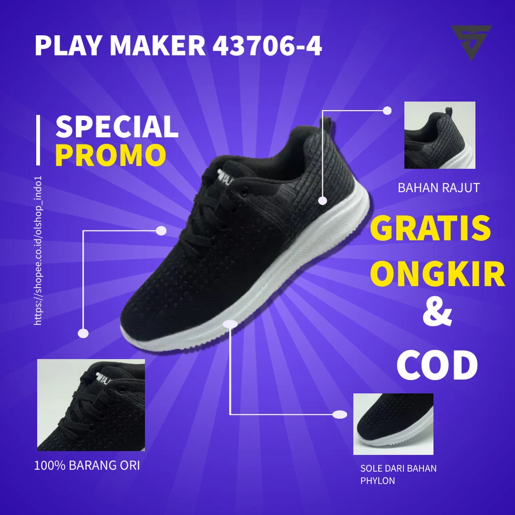 Sepatu sneakers pria bahan kulit sintetis running shoes spatu jogging senam olahraga lari original i