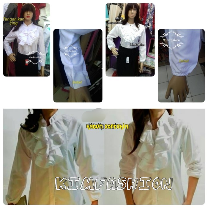 atasan wanita kemeja kerja putih ruffle/rumbai/dalaman blazer