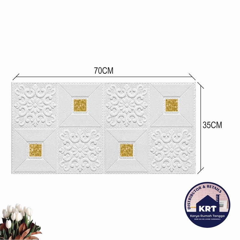 Murah Hemat Paket 10 Lembar Wallpaper Dinding 3D Foam Stiker Dinding Plafon Waterproof Kedap Suara-10 PCS KRISTAL GOLD