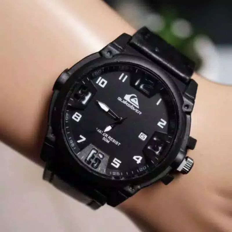 (Cod√)Jam Tangan Pria Quicksilver Tanggal Aktif Strap Kulit (Dikirim Dari Jakarta)