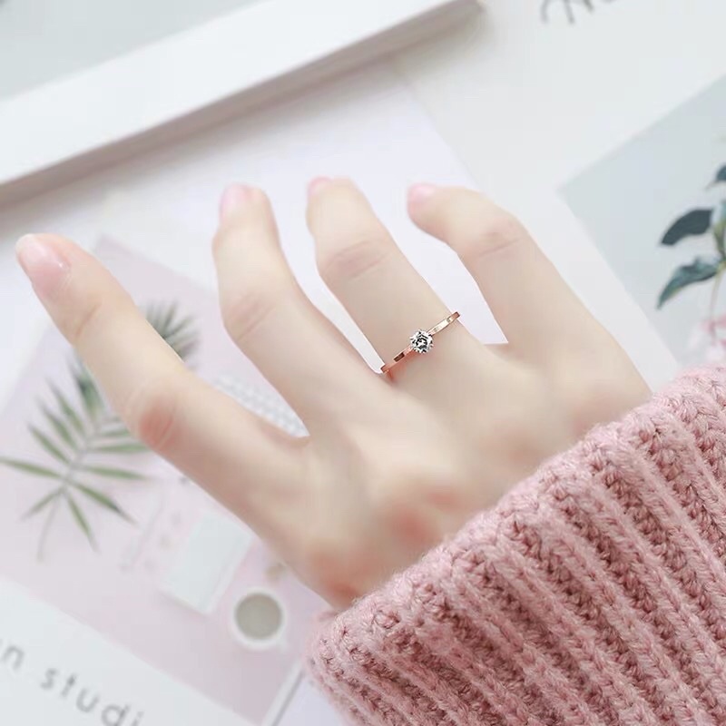 Cincin Titanium Single Diamond Korea Style Fashion Elagan Style