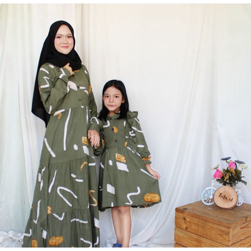 Setelan Rayon Ibu Anak Couple Mom dan Kids Dress Rayon