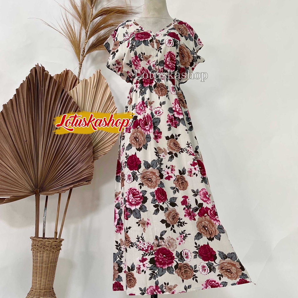 Dress Manohara Bali Panjang Mawar-Mawar Cream
