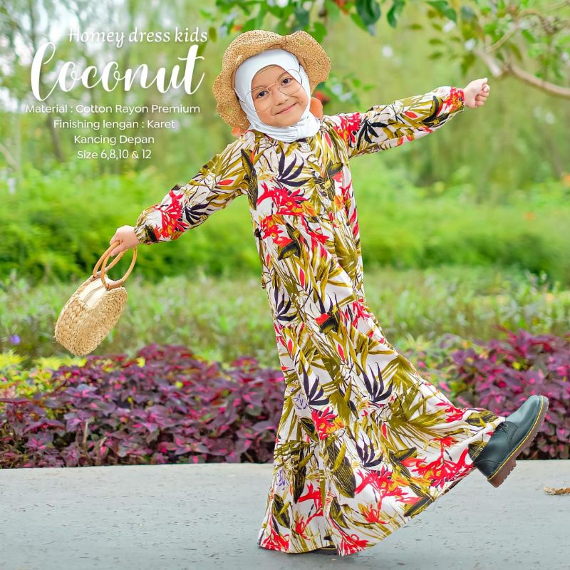 Termurah - Gamis Anak Motif Coconut Homey Dress Anak Motif Dress Anak Usia 4-12Tahun Motif Bahan Katun Rayon Premium Nyaman Dipakai | Bisa Cod