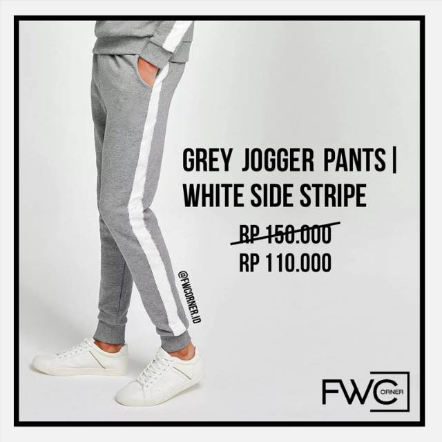  CELANA  PANJANG JOGGER POLOS ABU LIST  PUTIH  GREY WHITE 