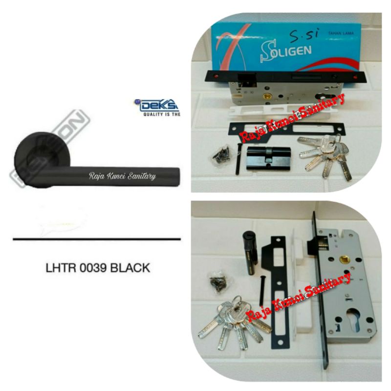 Paket Lengkap Handle Pintu Dekson LHTR 0039 Matt Black+MTS IL 8485 Black+Cylinder 60mm Dekson Black/