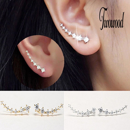 Anting Stud Kait Aksen Berlian Imitasi Bahan Zirkon Untuk Wanita