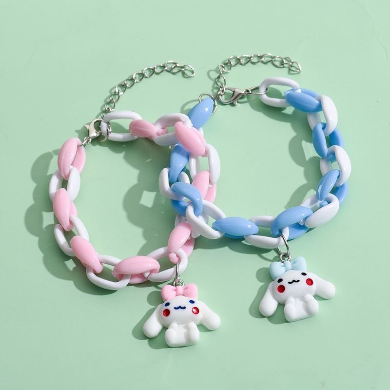 Gelang Liontin Anjing Kayu Manis Warna Permen Lucu Manis Colorblock Design Pasangan Bangle Jewelry