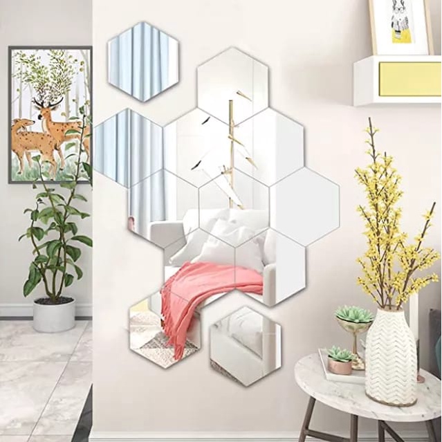 Kaca Cermin Tempel Hexagonal Sticker Mirror Hexagonal Segi Empat / Sticker Kaca Tempel Hexagonal