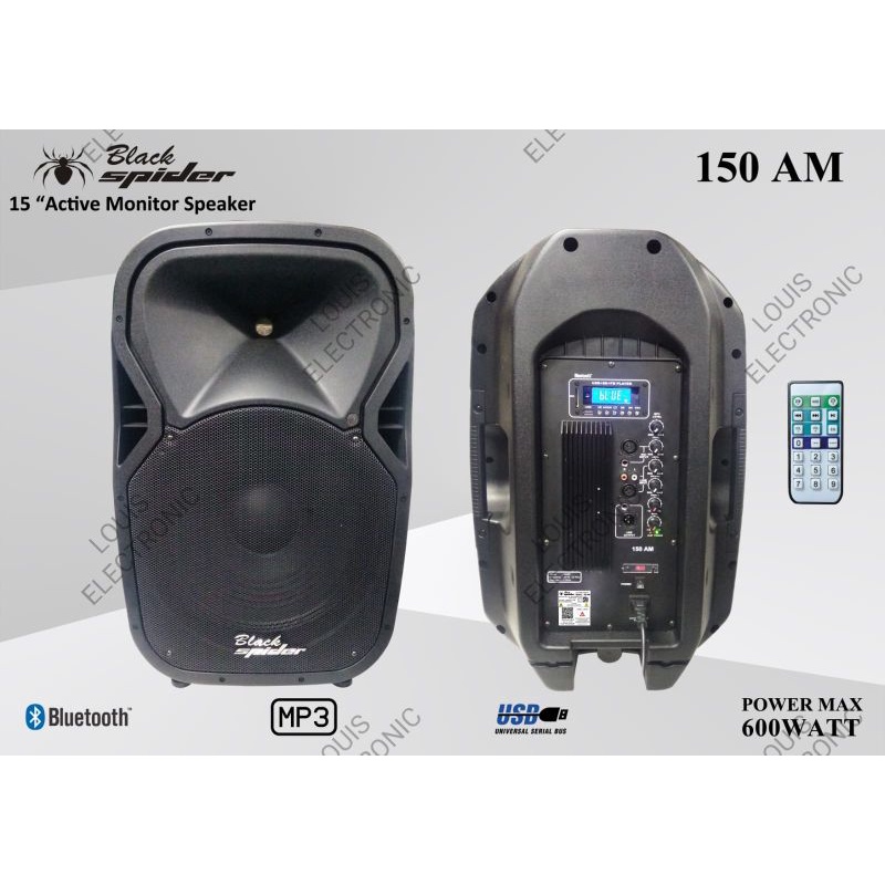 Speaker Aktif Monitor 15 Inch Black Spider 150 AM BlackSpider 150AM 600W Bluetooth &amp; USB ( Sepasang  + Bonus Stand Speaker )