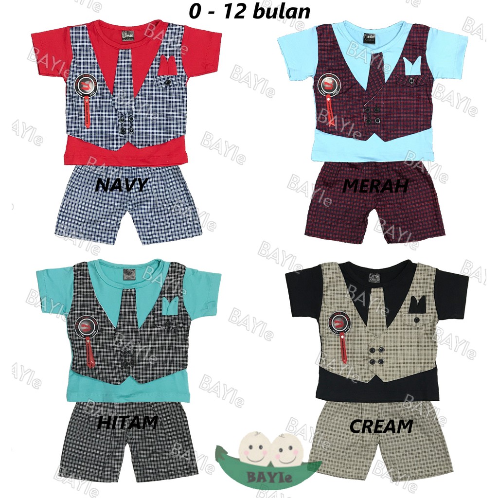 BAYIe - Setelan Baju Bayi / Anak  Laki-Laki Cowok  (Kaos Rompi+Celana) LITTLE KIDDOS SNI 0-12 bulan