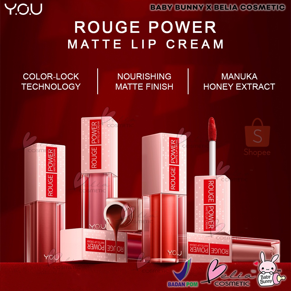 ❤ BELIA ❤ YOU Rouge Power Matte Lip Cream | Matte Finish, Tahan Lama, Nourishing, with Manuka Honey | Lip Matte | Lipstick | BPOM