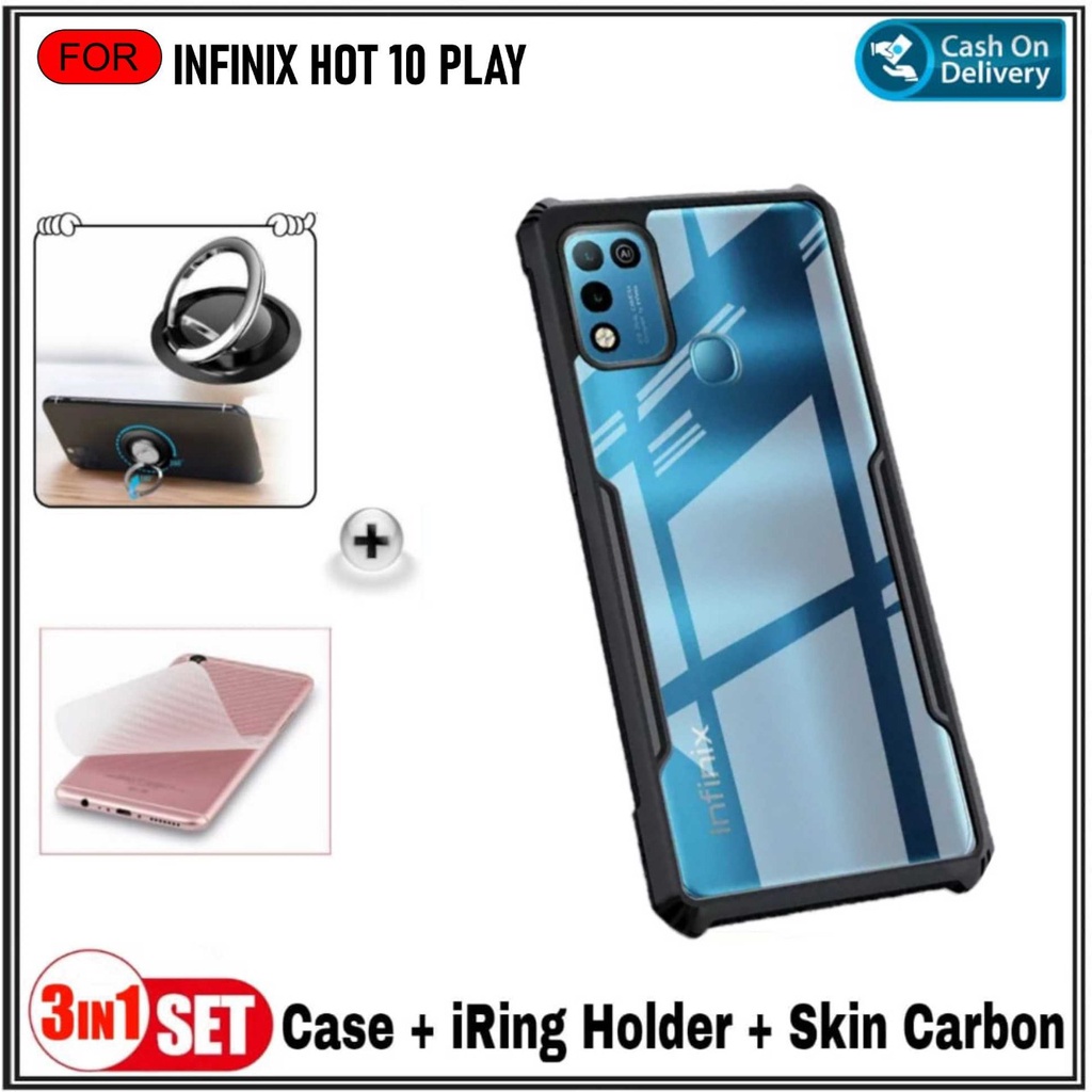 Mondi Store Case Infinix Hot 10 Play Soft Hard Tpu Tranparan Free Garskin Carbon Casing Cover