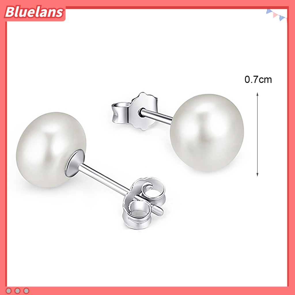 Bluelans Anting Stud Desain Mutiara Tiruan Bahan Alloy Lapis Silver Tahan Lama Gaya Klasik Untuk Wanita