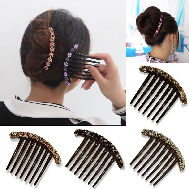 Sirkam Sanggul 10.5cm Aksesoris Rambut Permata Mutiara 7 Taring Diamond Pearl Hair Comb