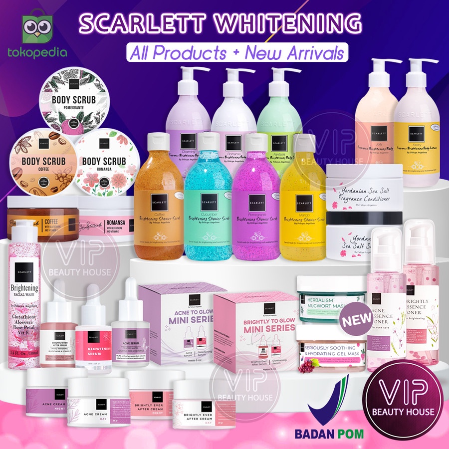 SCARLETT WHITENING LOTION SHOWER BODY SCRUB SERUM FACIAL WASH SHAMPOO MASKER