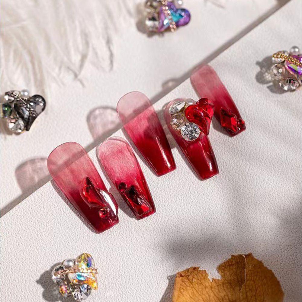 AUGUSTINA Agustina Jantung Kuku Pesona Cinta Hati Shiny Membuat Perhiasan Susun Ornamen Kerajinan DIY Kristal 3D Berlian Imitasi