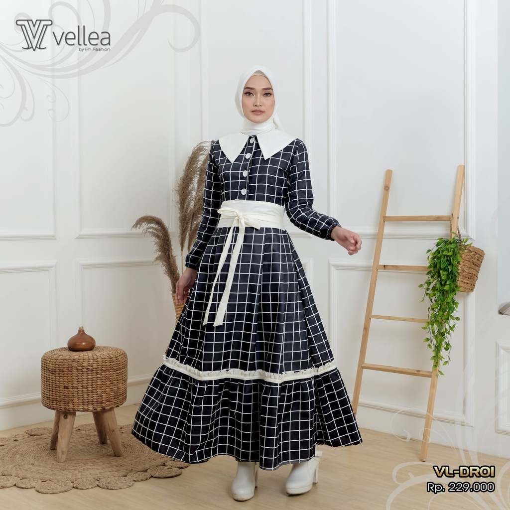 GAMIS MUSLIMAH PN FASHION VELLEA VL-DR01 HITAM