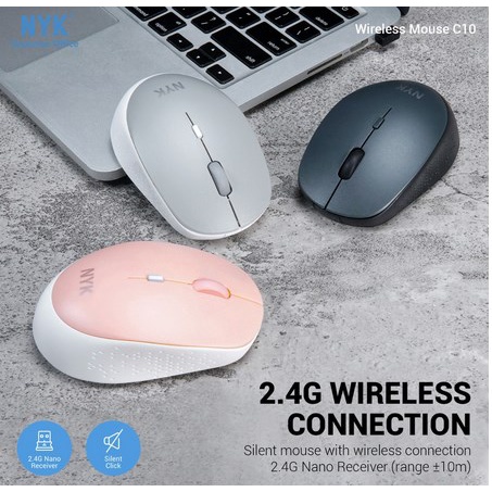 ITSTORE Optical Mouse Wireless Silent Click NYK C10 C-10 2,4Ghz 3 Level DPI 1200 1600 free batre baterai