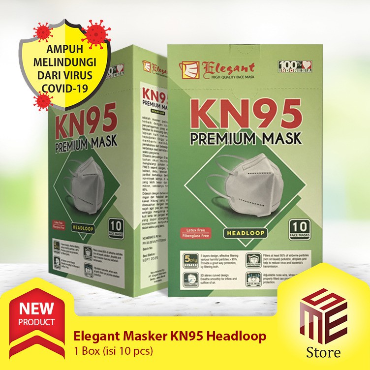 Masker Medis Elegant KN95 5 Ply - Headloop - 1 Box isi 10 pcs