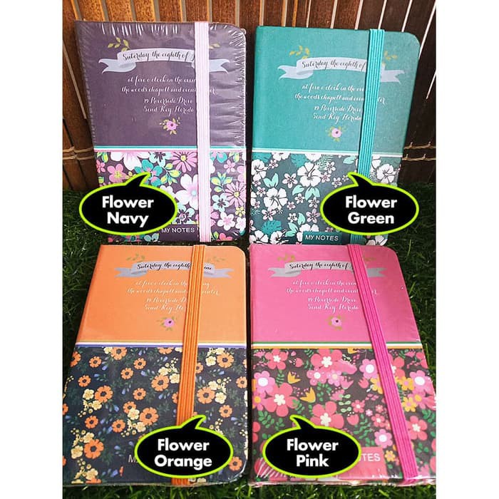 

Mini Memo Saku/Buku Tulis Hardcover Dengan Tali-Flower-Navy