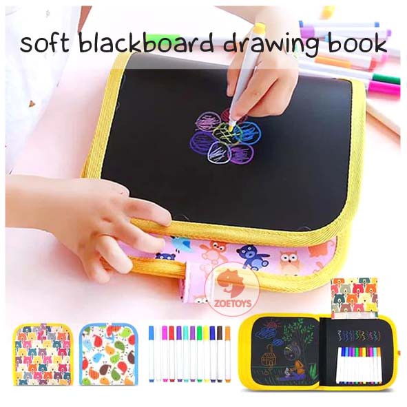 Zoetoys Soft Blackboard Drawing Book 12 pen | Buku Papan Tulis Anak Bisa Dihapus | Erasable Book